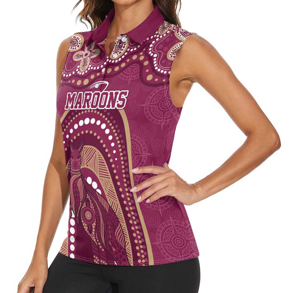 Personalized Australia QLD Rugby Indigenous Series Women Sleeveless Polo Shirt Maroons Kangaroos