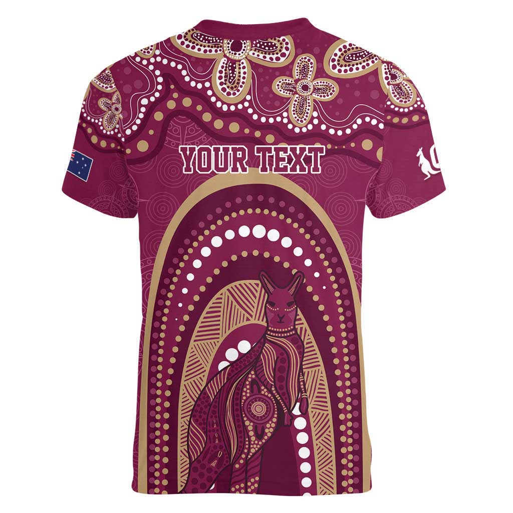 Personalized Australia QLD Rugby Indigenous Series Women V-Neck T-Shirt Maroons Kangaroos