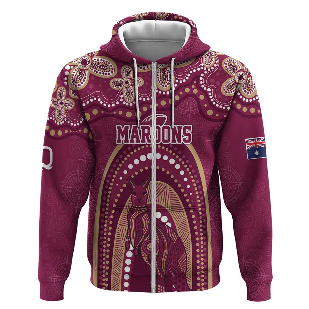 Personalized Australia QLD Rugby Indigenous Series Zip Hoodie Maroons Kangaroos