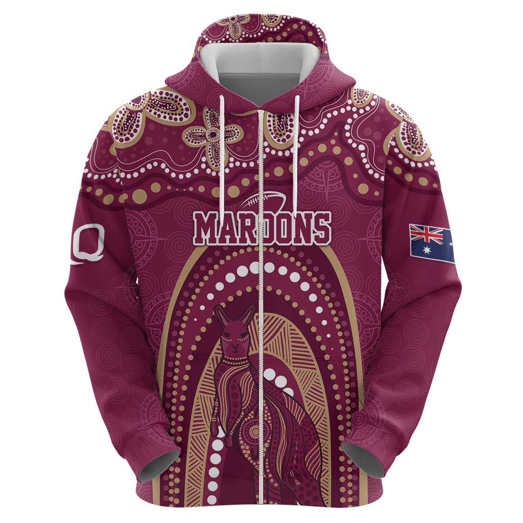 Personalized Australia QLD Rugby Indigenous Series Zip Hoodie Maroons Kangaroos