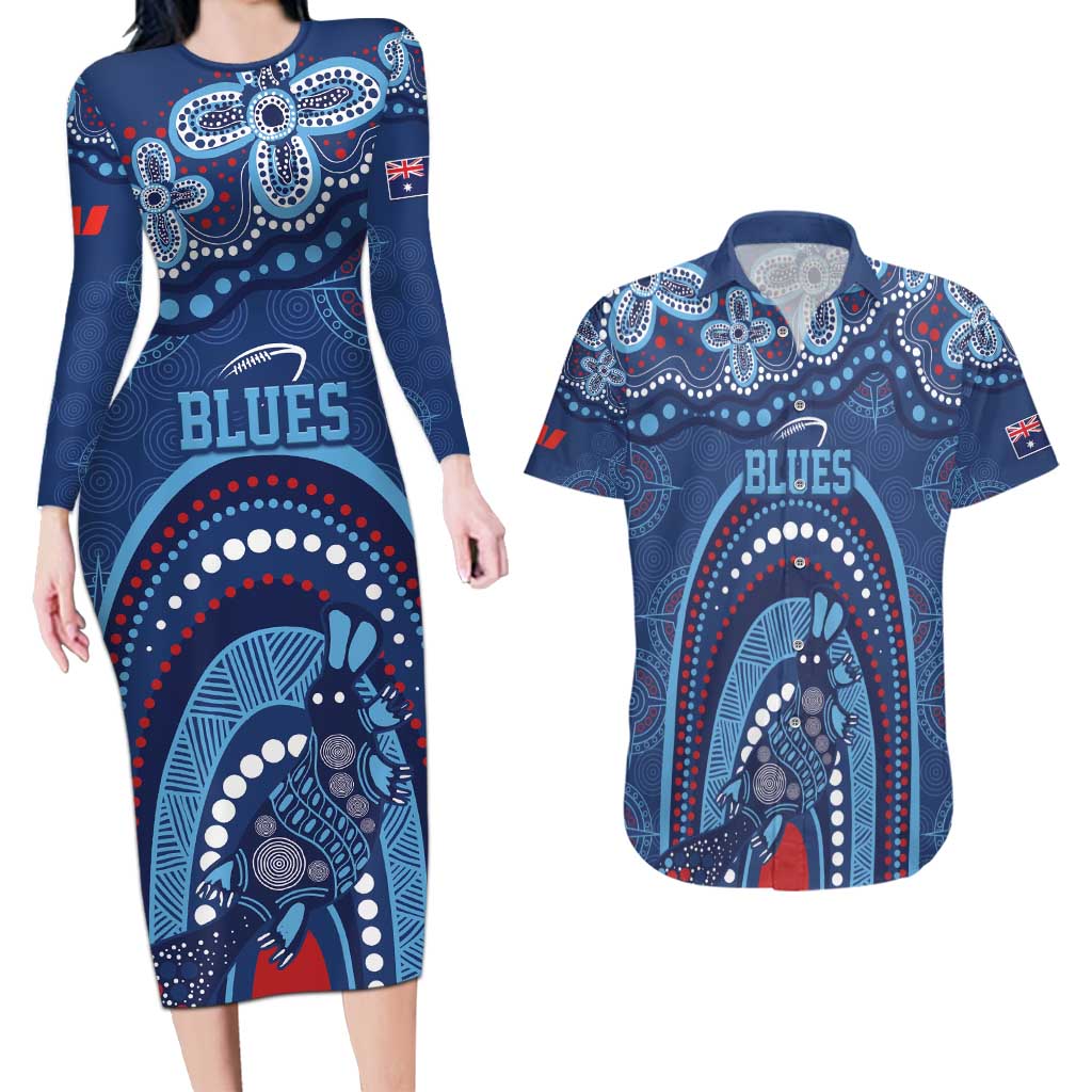 Personalized Australia NSW Rugby Indigenous Series Couples Matching Long Sleeve Bodycon Dress and Hawaiian Shirt Blues Platypus