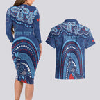Personalized Australia NSW Rugby Indigenous Series Couples Matching Long Sleeve Bodycon Dress and Hawaiian Shirt Blues Platypus