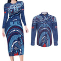 Personalized Australia NSW Rugby Indigenous Series Couples Matching Long Sleeve Bodycon Dress and Long Sleeve Button Shirt Blues Platypus