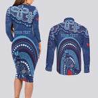 Personalized Australia NSW Rugby Indigenous Series Couples Matching Long Sleeve Bodycon Dress and Long Sleeve Button Shirt Blues Platypus