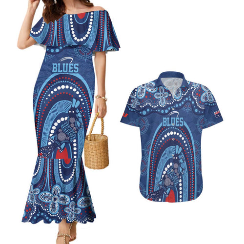 Personalized Australia NSW Rugby Indigenous Series Couples Matching Mermaid Dress and Hawaiian Shirt Blues Platypus