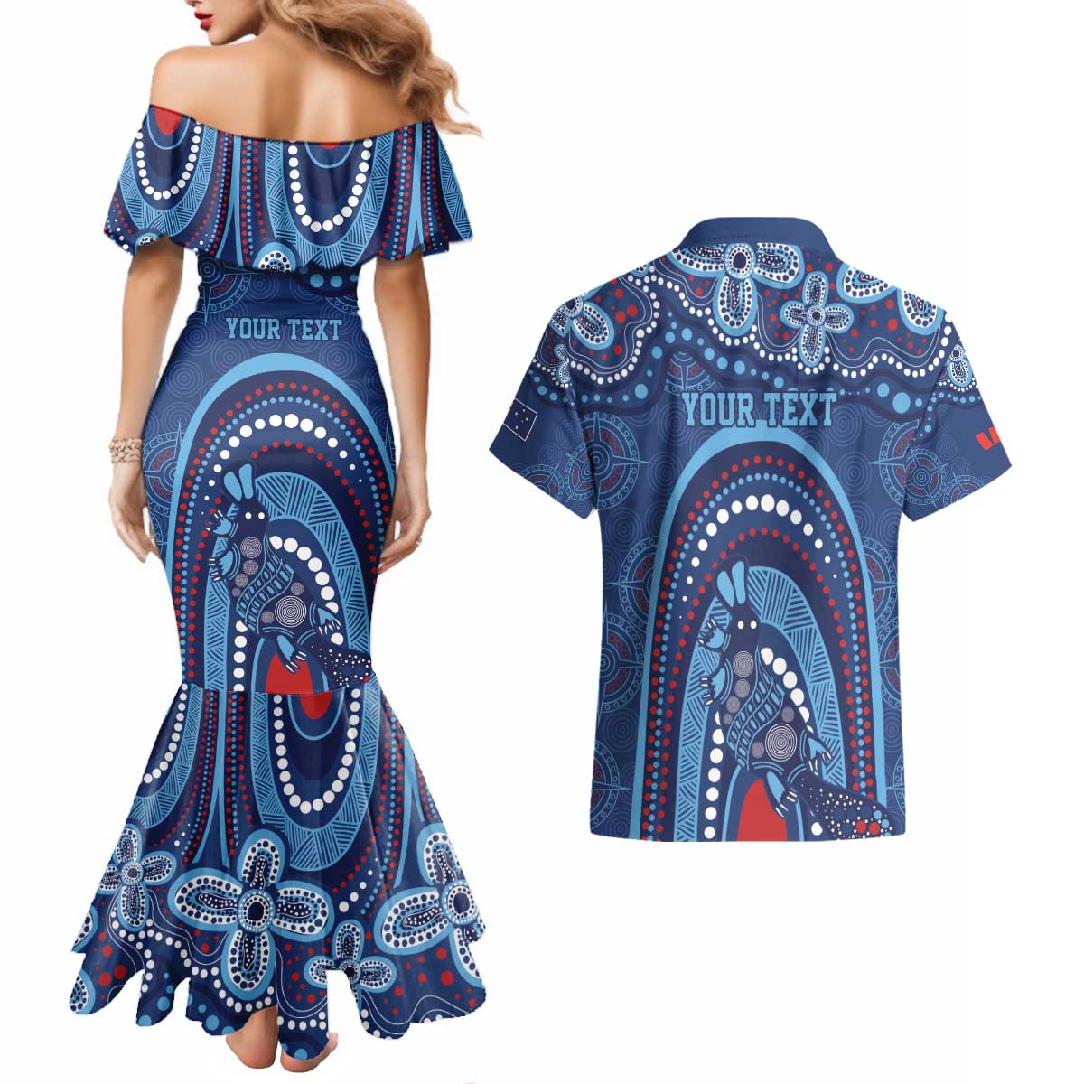 Personalized Australia NSW Rugby Indigenous Series Couples Matching Mermaid Dress and Hawaiian Shirt Blues Platypus