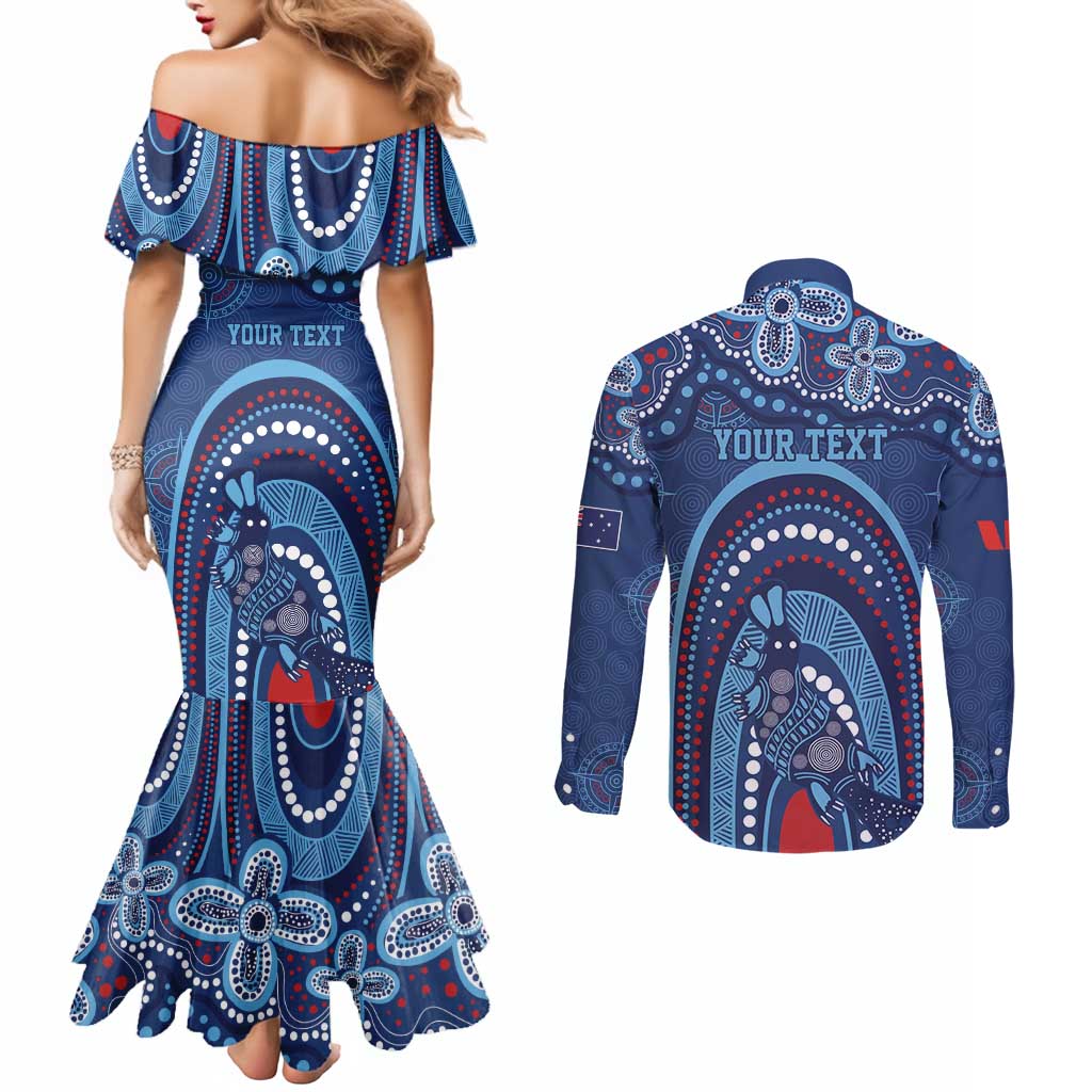 Personalized Australia NSW Rugby Indigenous Series Couples Matching Mermaid Dress and Long Sleeve Button Shirt Blues Platypus