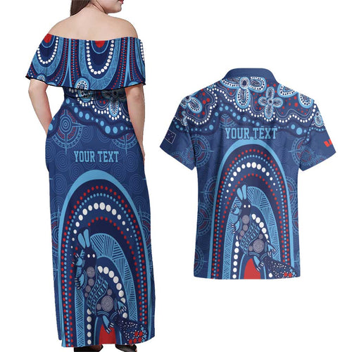 Personalized Australia NSW Rugby Indigenous Series Couples Matching Off Shoulder Maxi Dress and Hawaiian Shirt Blues Platypus