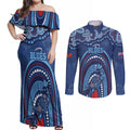 Personalized Australia NSW Rugby Indigenous Series Couples Matching Off Shoulder Maxi Dress and Long Sleeve Button Shirt Blues Platypus