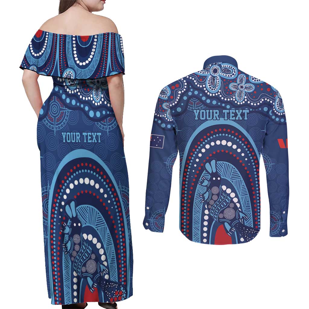 Personalized Australia NSW Rugby Indigenous Series Couples Matching Off Shoulder Maxi Dress and Long Sleeve Button Shirt Blues Platypus