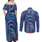 Personalized Australia NSW Rugby Indigenous Series Couples Matching Off Shoulder Maxi Dress and Long Sleeve Button Shirt Blues Platypus