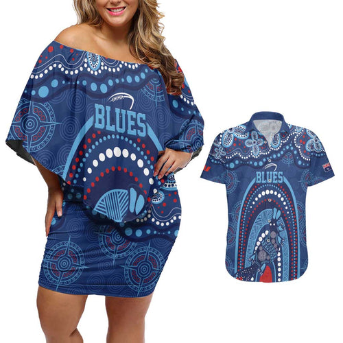 Personalized Australia NSW Rugby Indigenous Series Couples Matching Off Shoulder Short Dress and Hawaiian Shirt Blues Platypus