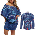 Personalized Australia NSW Rugby Indigenous Series Couples Matching Off Shoulder Short Dress and Long Sleeve Button Shirt Blues Platypus