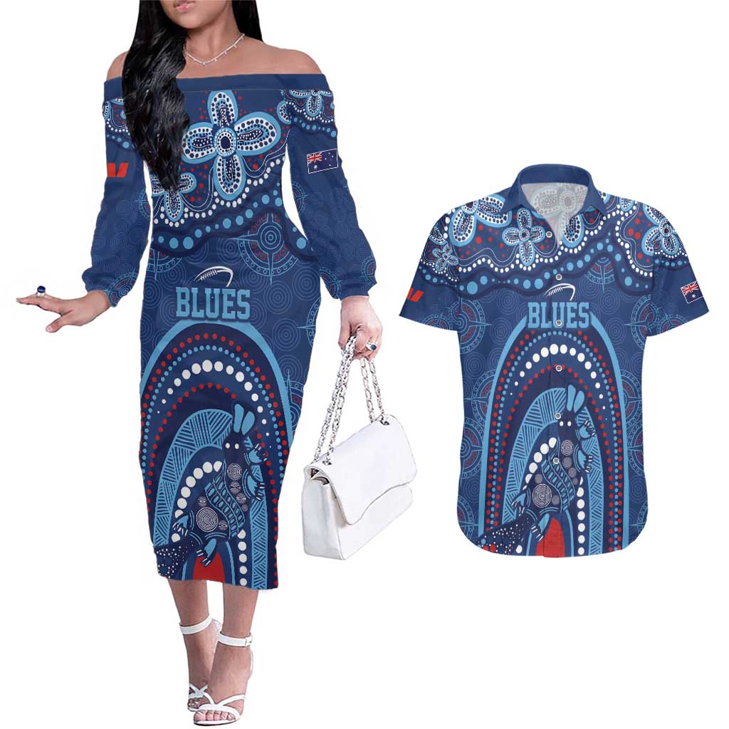 Personalized Australia NSW Rugby Indigenous Series Couples Matching Off The Shoulder Long Sleeve Dress and Hawaiian Shirt Blues Platypus