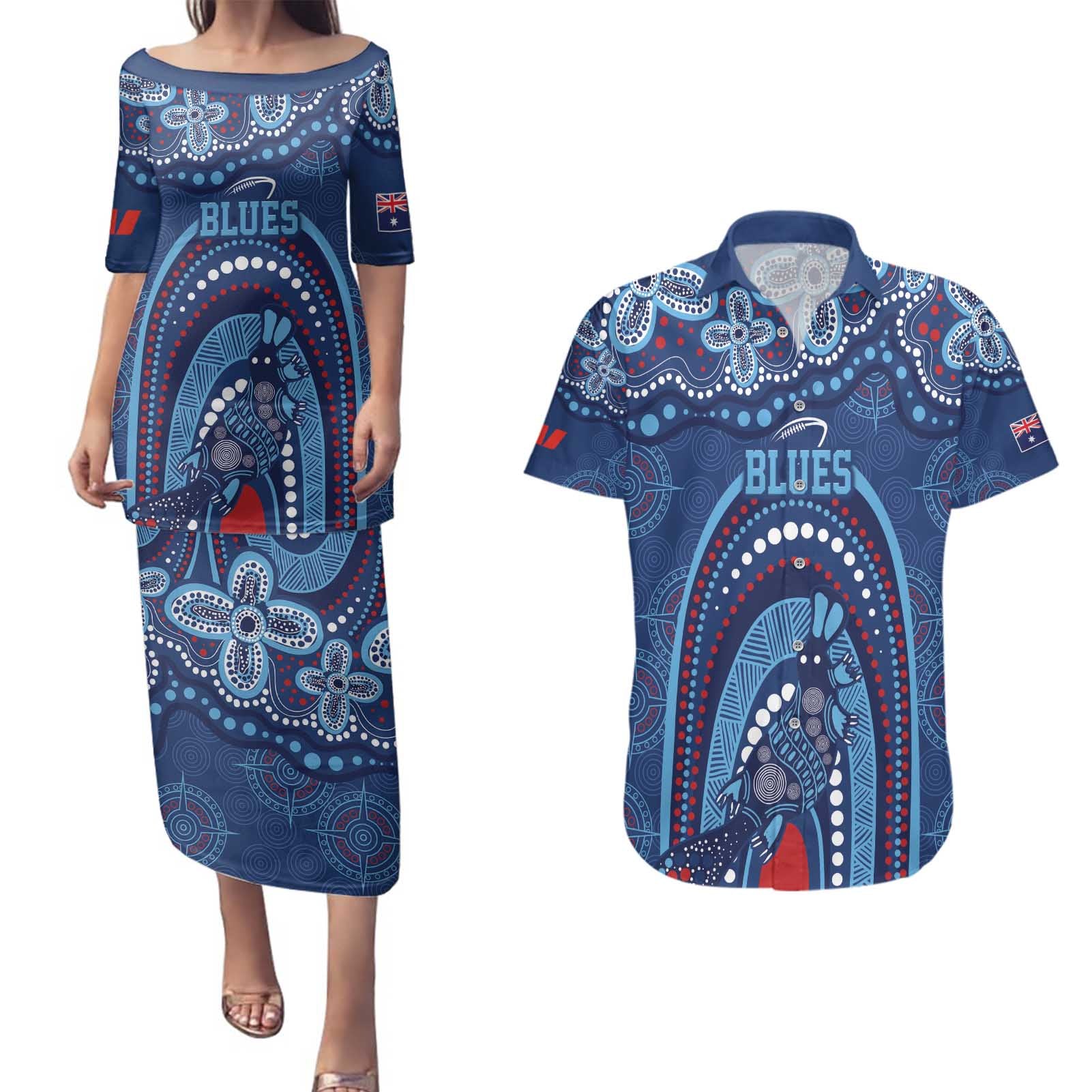 Personalized Australia NSW Rugby Indigenous Series Couples Matching Puletasi and Hawaiian Shirt Blues Platypus