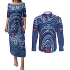 Personalized Australia NSW Rugby Indigenous Series Couples Matching Puletasi and Long Sleeve Button Shirt Blues Platypus