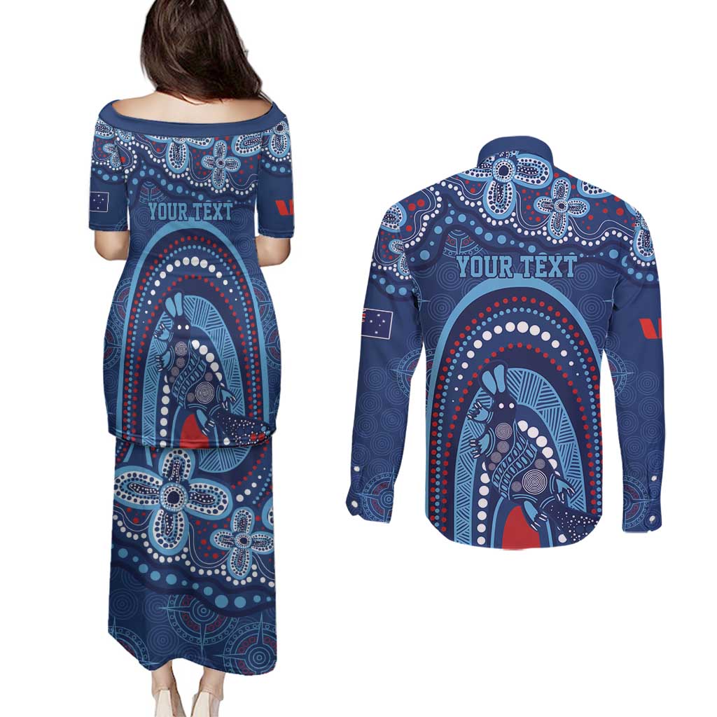 Personalized Australia NSW Rugby Indigenous Series Couples Matching Puletasi and Long Sleeve Button Shirt Blues Platypus