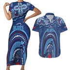 Personalized Australia NSW Rugby Indigenous Series Couples Matching Short Sleeve Bodycon Dress and Hawaiian Shirt Blues Platypus