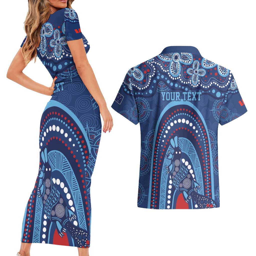 Personalized Australia NSW Rugby Indigenous Series Couples Matching Short Sleeve Bodycon Dress and Hawaiian Shirt Blues Platypus