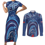 Personalized Australia NSW Rugby Indigenous Series Couples Matching Short Sleeve Bodycon Dress and Long Sleeve Button Shirt Blues Platypus