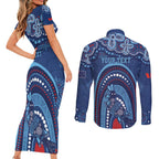 Personalized Australia NSW Rugby Indigenous Series Couples Matching Short Sleeve Bodycon Dress and Long Sleeve Button Shirt Blues Platypus