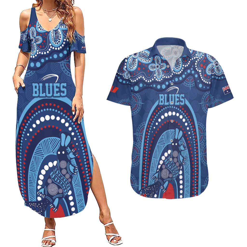 Personalized Australia NSW Rugby Indigenous Series Couples Matching Summer Maxi Dress and Hawaiian Shirt Blues Platypus