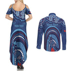 Personalized Australia NSW Rugby Indigenous Series Couples Matching Summer Maxi Dress and Long Sleeve Button Shirt Blues Platypus