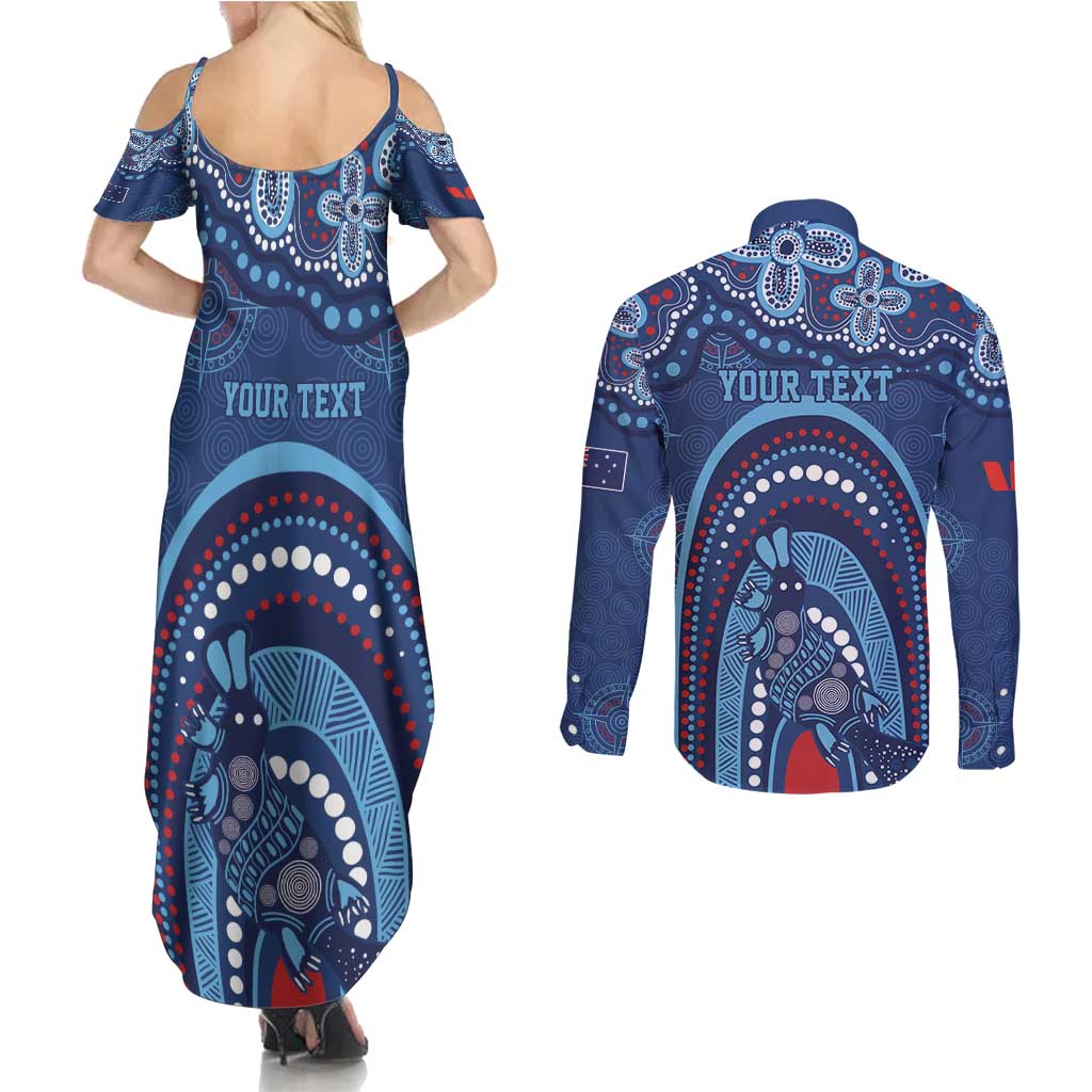 Personalized Australia NSW Rugby Indigenous Series Couples Matching Summer Maxi Dress and Long Sleeve Button Shirt Blues Platypus