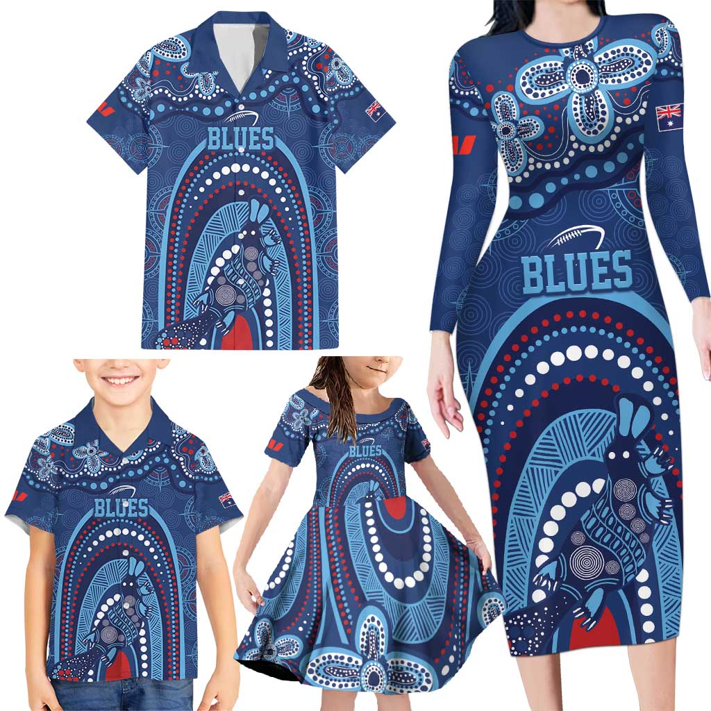 Personalized Australia NSW Rugby Indigenous Series Family Matching Long Sleeve Bodycon Dress and Hawaiian Shirt Blues Platypus