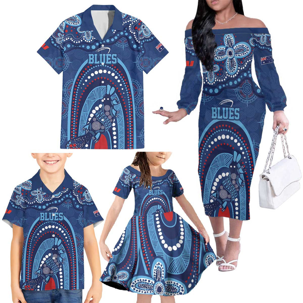 Personalized Australia NSW Rugby Indigenous Series Family Matching Off The Shoulder Long Sleeve Dress and Hawaiian Shirt Blues Platypus