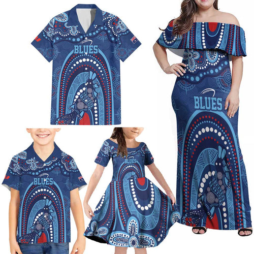 Personalized Australia NSW Rugby Indigenous Series Family Matching Off Shoulder Maxi Dress and Hawaiian Shirt Blues Platypus