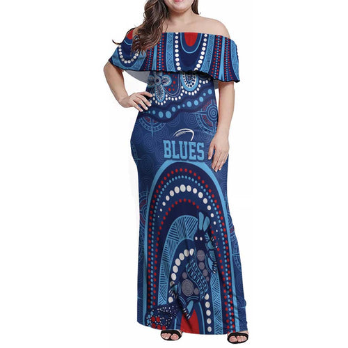 Personalized Australia NSW Rugby Indigenous Series Family Matching Off Shoulder Maxi Dress and Hawaiian Shirt Blues Platypus