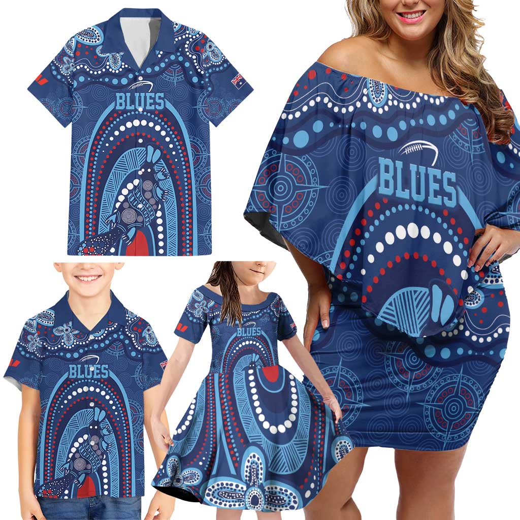 Personalized Australia NSW Rugby Indigenous Series Family Matching Off Shoulder Short Dress and Hawaiian Shirt Blues Platypus