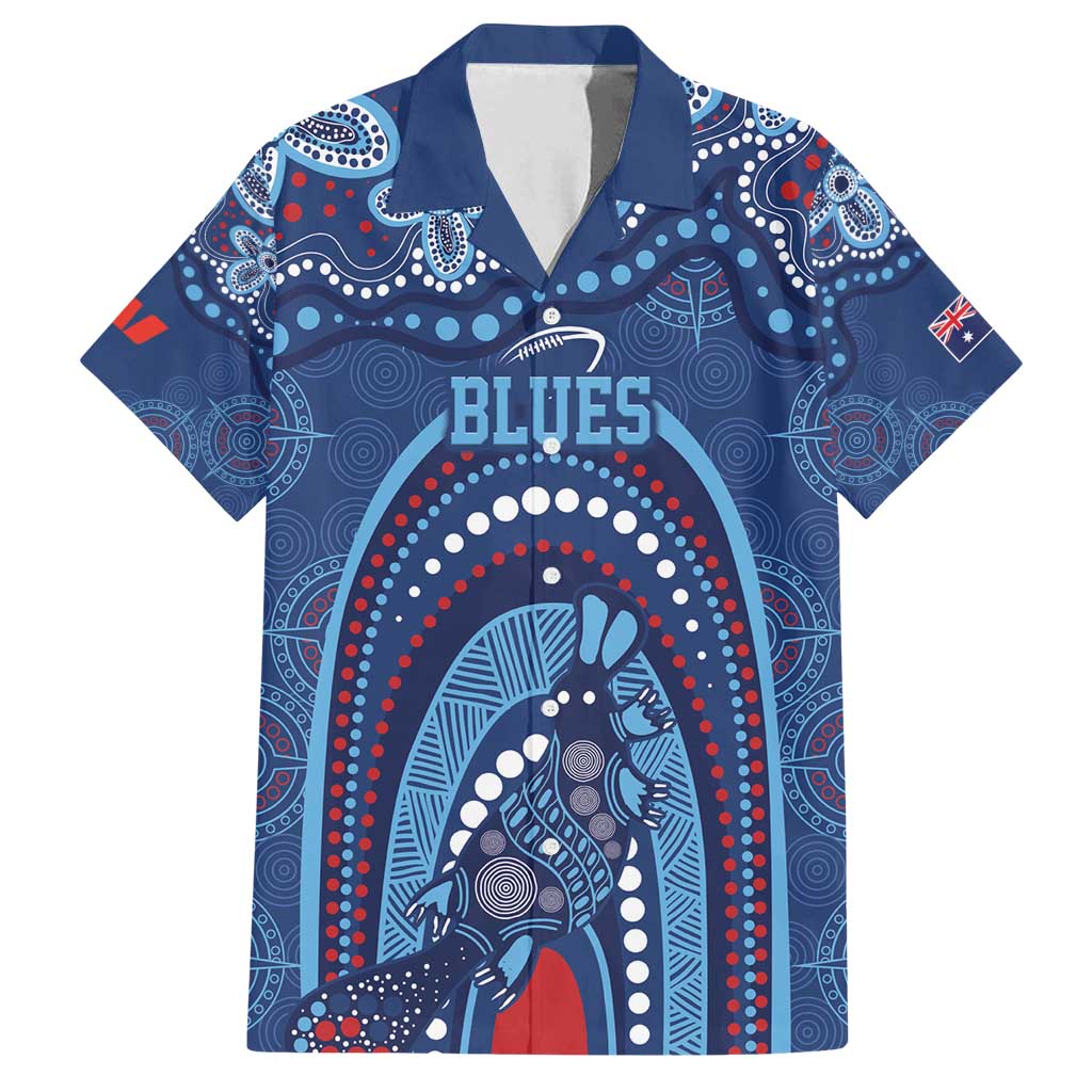 Personalized Australia NSW Rugby Indigenous Series Family Matching Off Shoulder Short Dress and Hawaiian Shirt Blues Platypus
