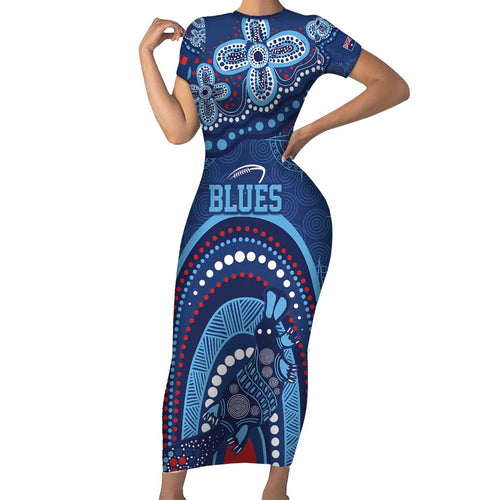 Personalized Australia NSW Rugby Indigenous Series Family Matching Short Sleeve Bodycon Dress and Hawaiian Shirt Blues Platypus