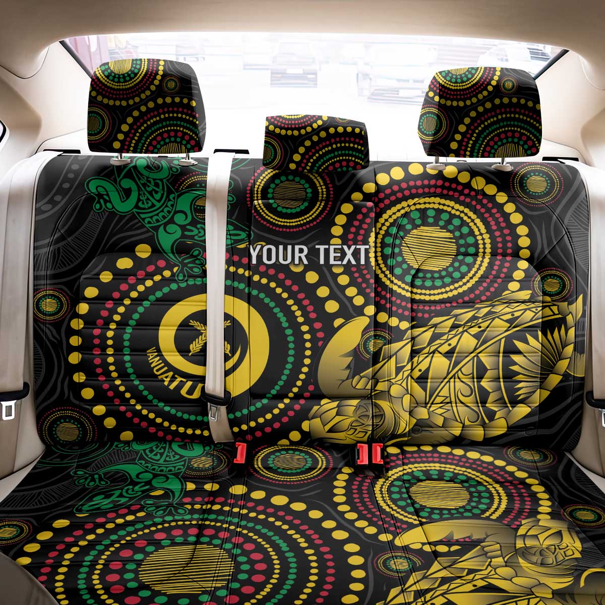 Vanuatu Personalized Aboriginal Arts Back Car Seat Cover Turtle and Iguana Special - Aussie Hoodie