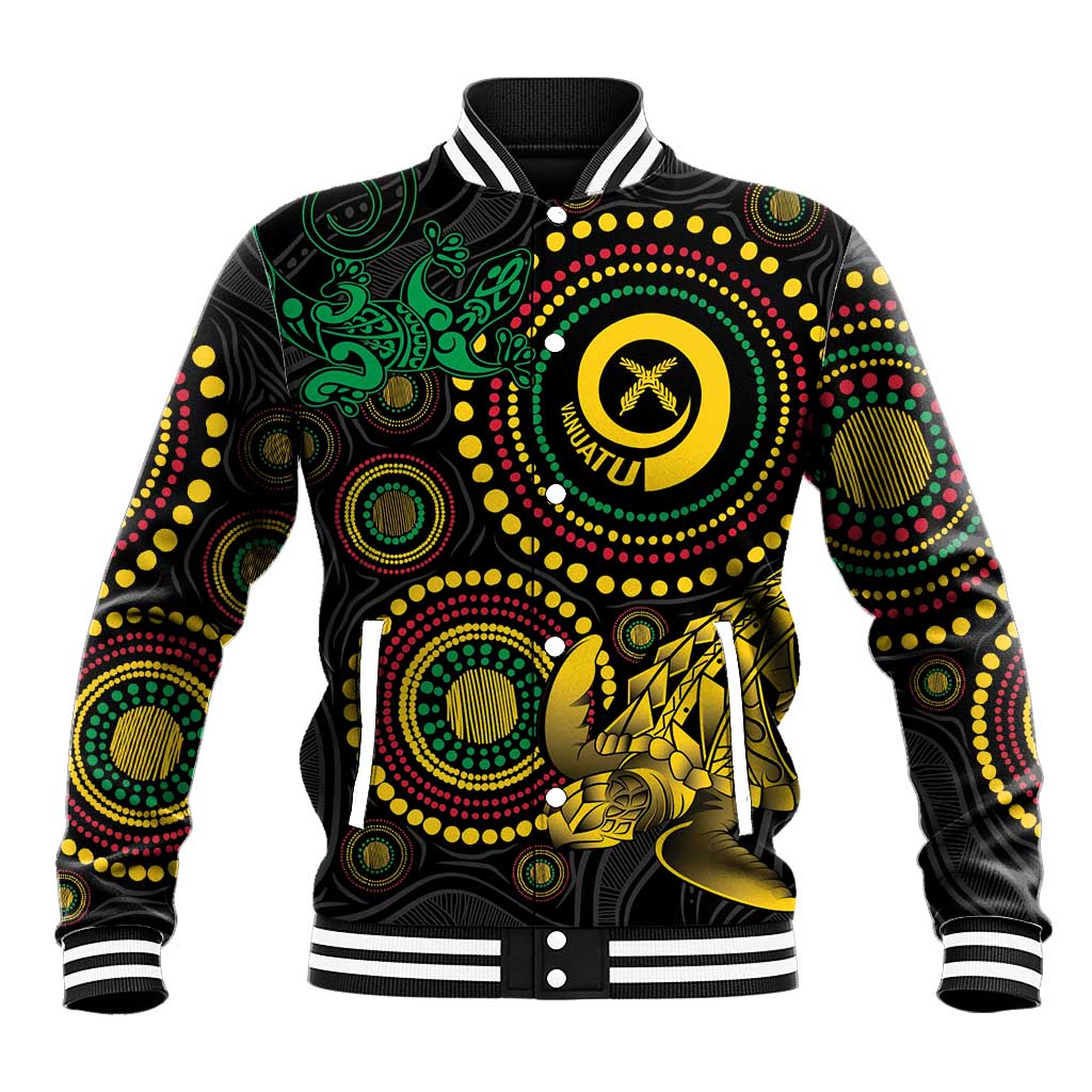 Vanuatu Personalized Aboriginal Arts Baseball Jacket Turtle and Iguana Special - Aussie Hoodie
