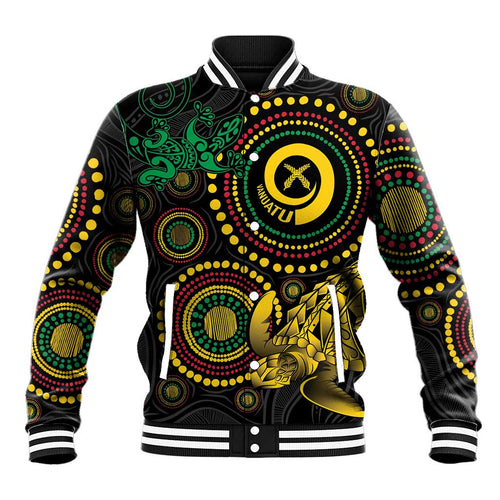 Vanuatu Personalized Aboriginal Arts Baseball Jacket Turtle and Iguana Special - Aussie Hoodie