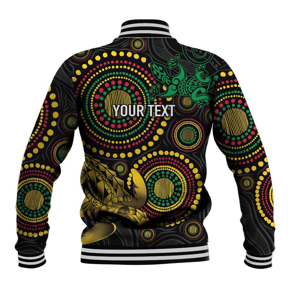 Vanuatu Personalized Aboriginal Arts Baseball Jacket Turtle and Iguana Special - Aussie Hoodie