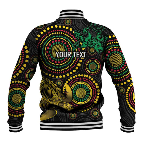 Vanuatu Personalized Aboriginal Arts Baseball Jacket Turtle and Iguana Special - Aussie Hoodie