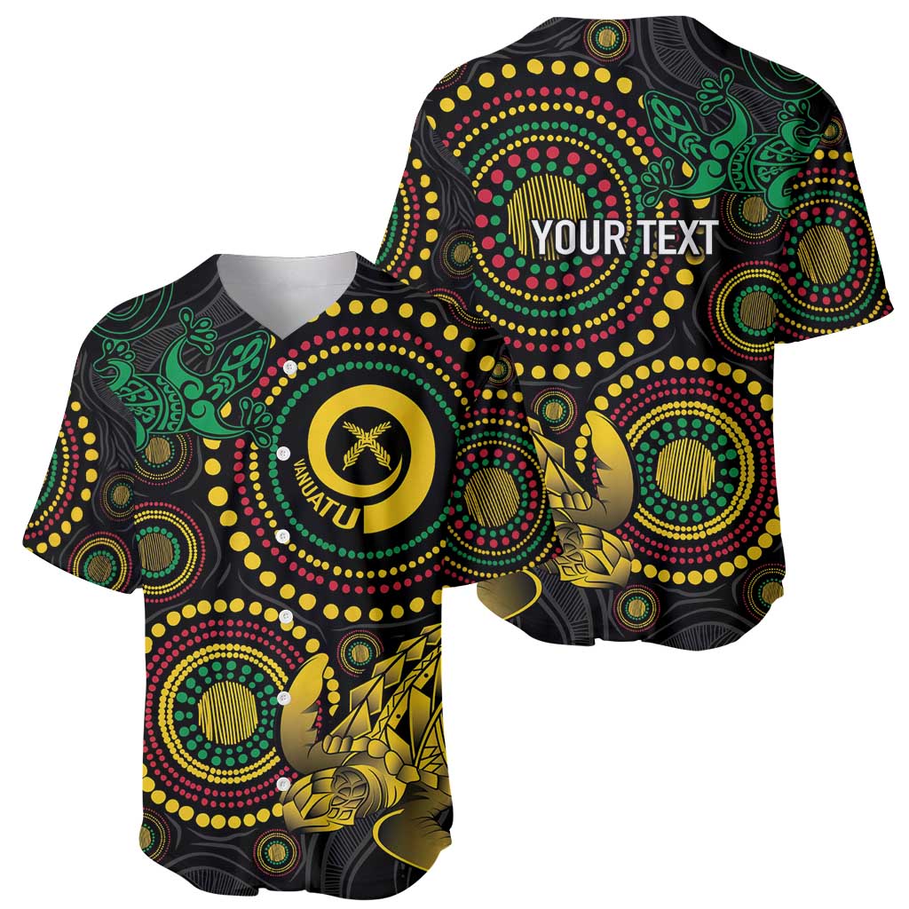 Vanuatu Personalized Aboriginal Arts Baseball Jersey Turtle and Iguana Special - Aussie Hoodie