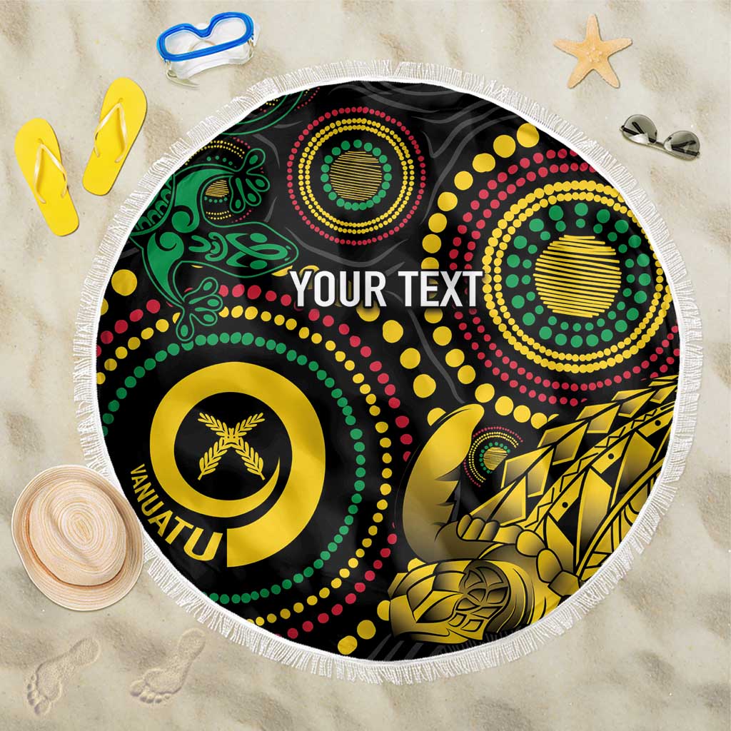 Vanuatu Personalized Aboriginal Arts Beach Blanket Turtle and Iguana Special - Aussie Hoodie