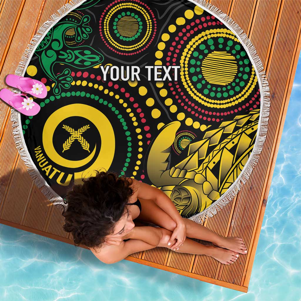 Vanuatu Personalized Aboriginal Arts Beach Blanket Turtle and Iguana Special - Aussie Hoodie