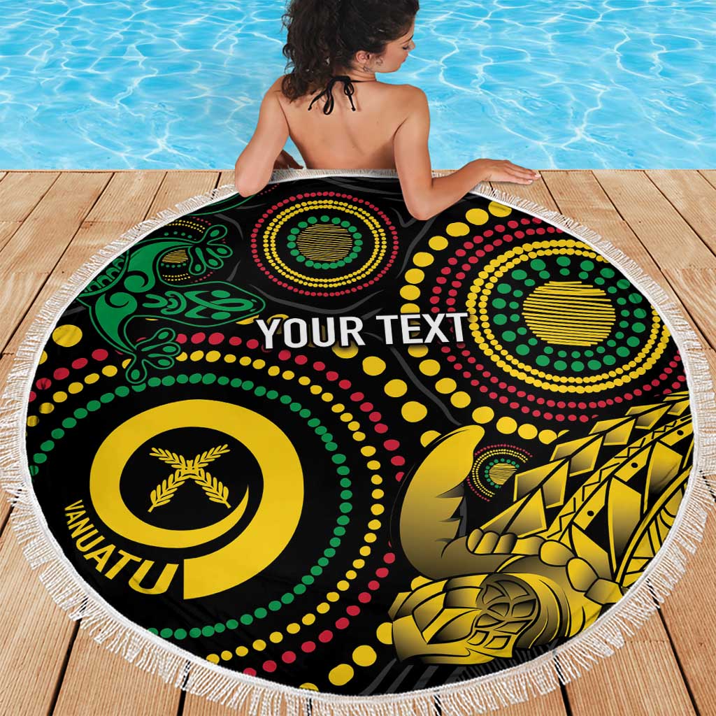 Vanuatu Personalized Aboriginal Arts Beach Blanket Turtle and Iguana Special - Aussie Hoodie
