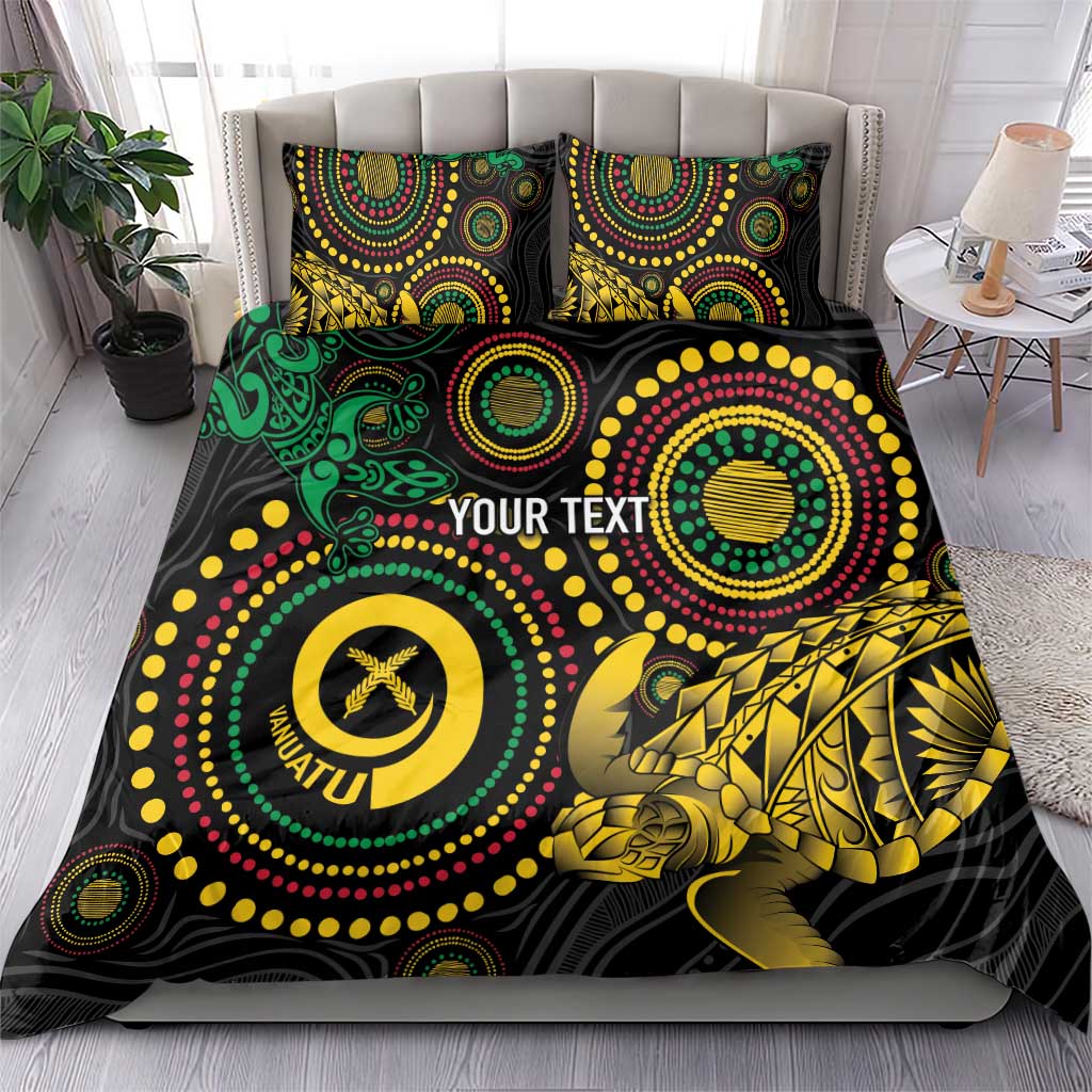 Vanuatu Personalized Aboriginal Arts Bedding Set Turtle and Iguana Special - Aussie Hoodie