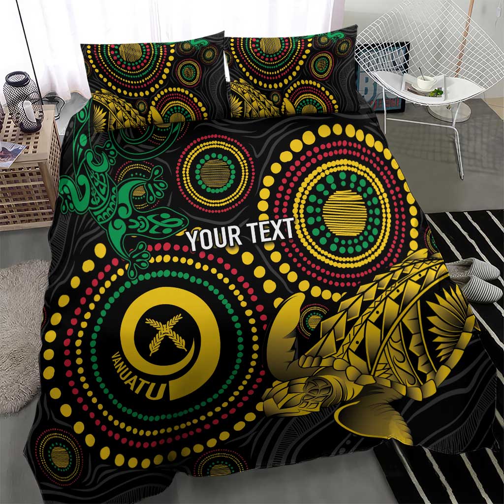 Vanuatu Personalized Aboriginal Arts Bedding Set Turtle and Iguana Special - Aussie Hoodie