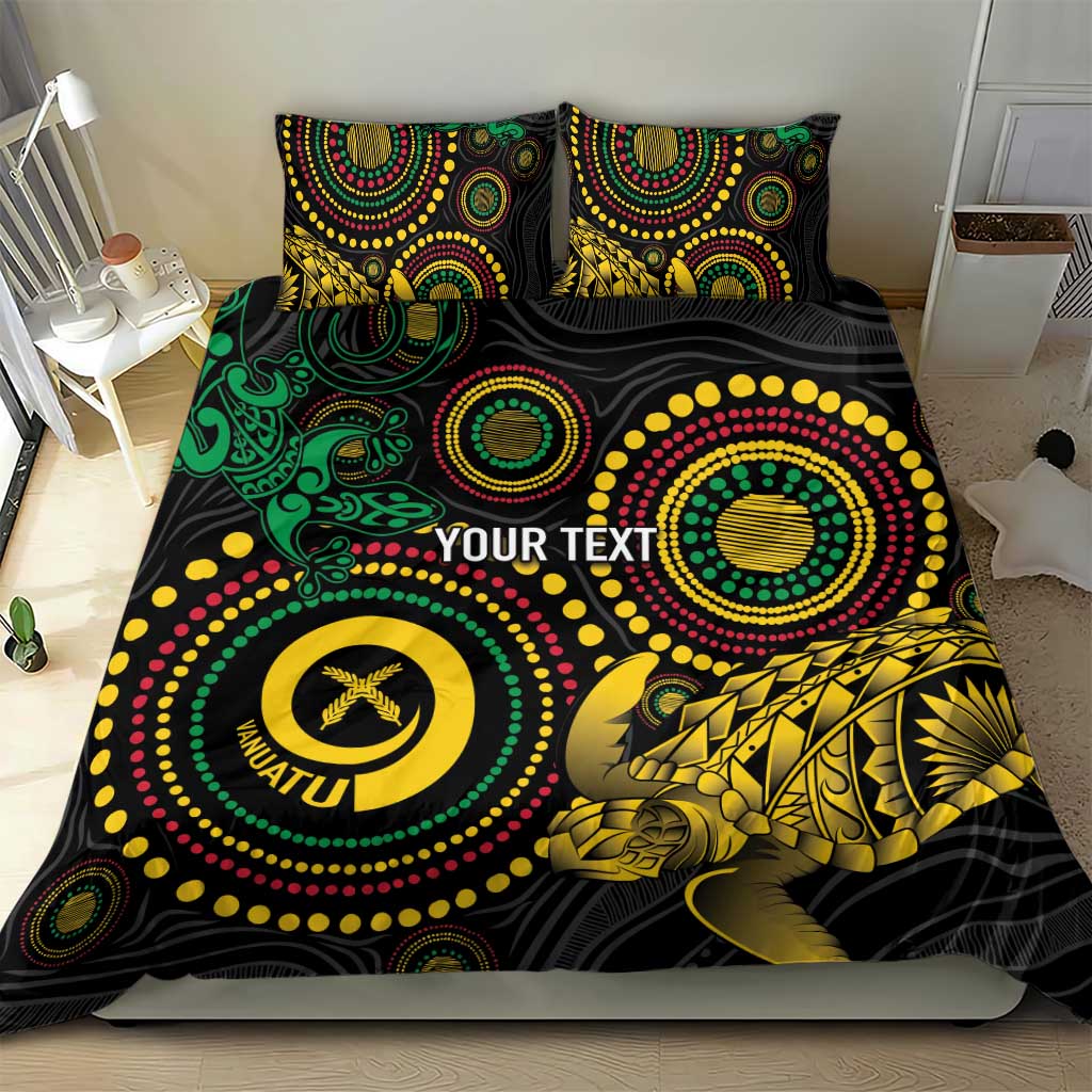 Vanuatu Personalized Aboriginal Arts Bedding Set Turtle and Iguana Special - Aussie Hoodie