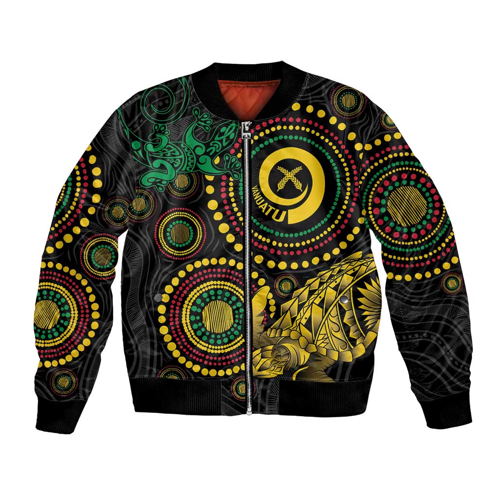 Vanuatu Personalized Aboriginal Arts Bomber Jacket Turtle and Iguana Special - Aussie Hoodie