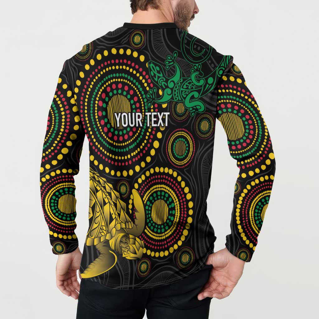 Vanuatu Personalized Aboriginal Arts Button Sweatshirt Turtle and Iguana Special - Aussie Hoodie
