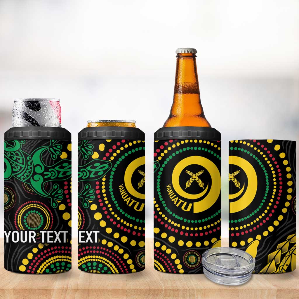 Vanuatu Personalized Aboriginal Arts 4 in 1 Can Cooler Tumbler Turtle and Iguana Special - Aussie Hoodie